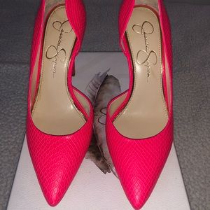 JESSICA SIMPSON SNAKE PRINT HOT PINK HEELS
